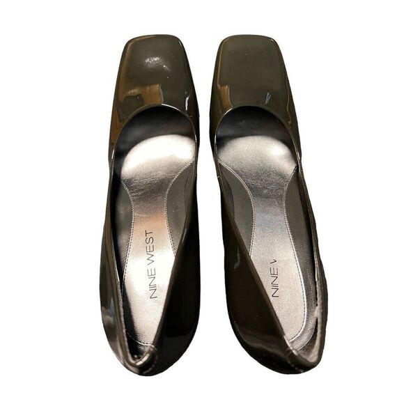 Nine West Green/Black Patterned Leather Square Toe Pump-Iridescence Wmn Sz 10 - Picture 6 of 13